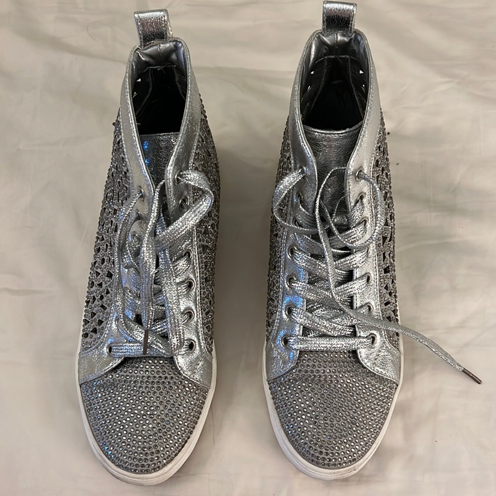 Tween crystallized, sparkly couture sneakers.
